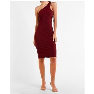 NWT Express Women’s Body Contour One Shoulder Sheath Dress in Wine
